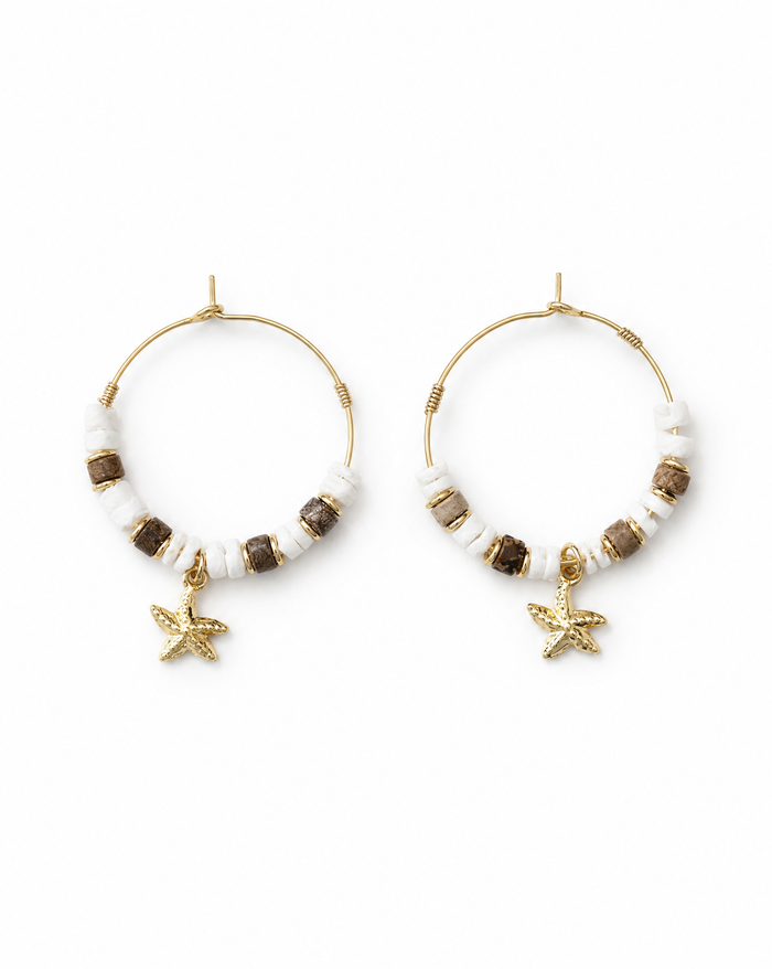 Starfish Jasper Beaded Hoop Earrings
