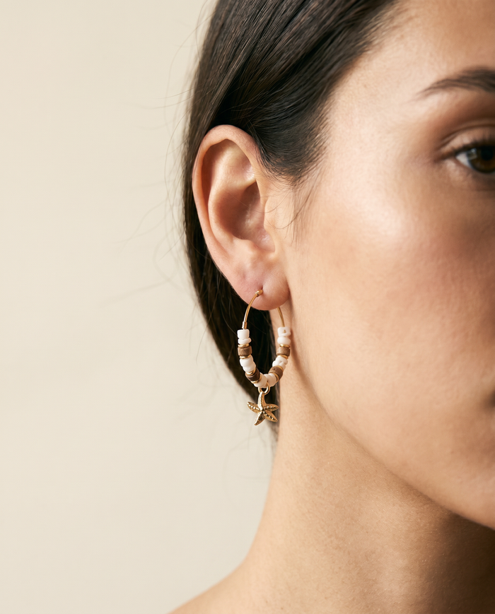 Starfish Jasper Beaded Hoop Earrings - Close-Up