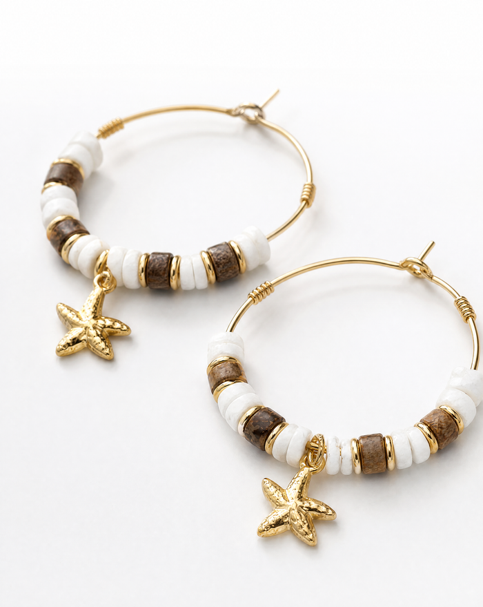 Starfish Jasper Beaded Hoop Earrings