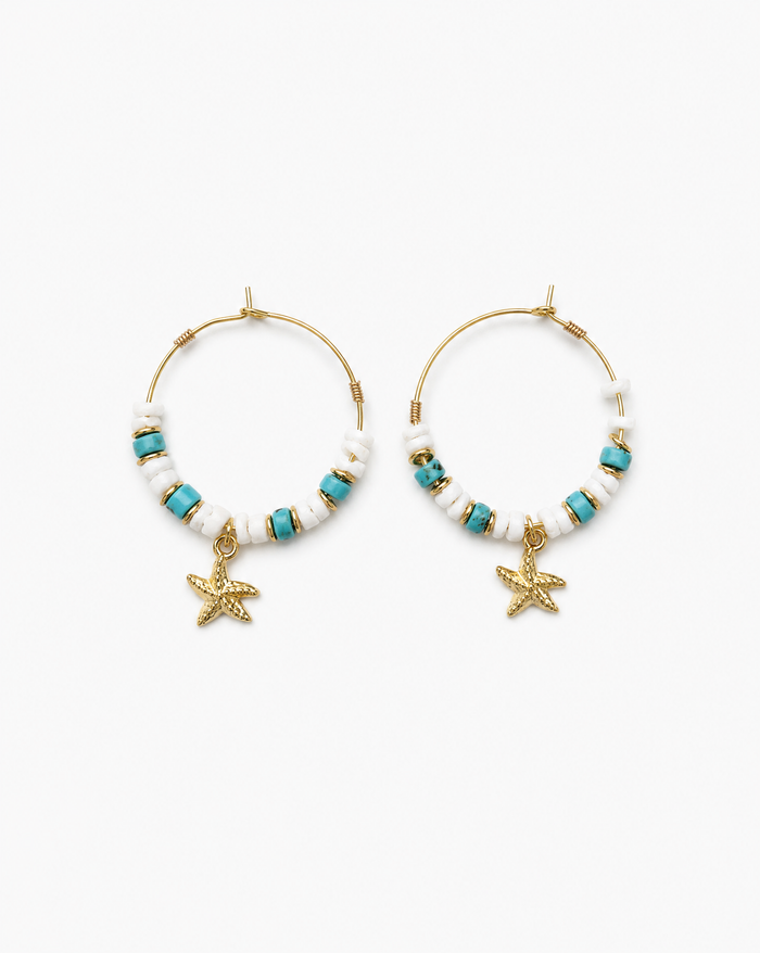 Starfish Turquoise Beaded Hoop Earrings