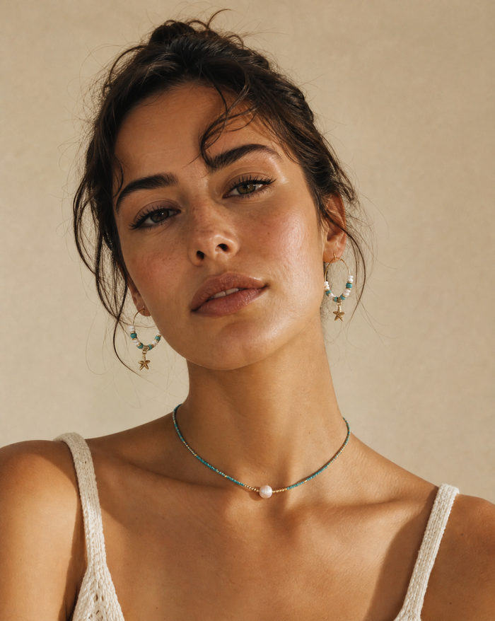 Starfish Turquoise Beaded Hoop Earrings