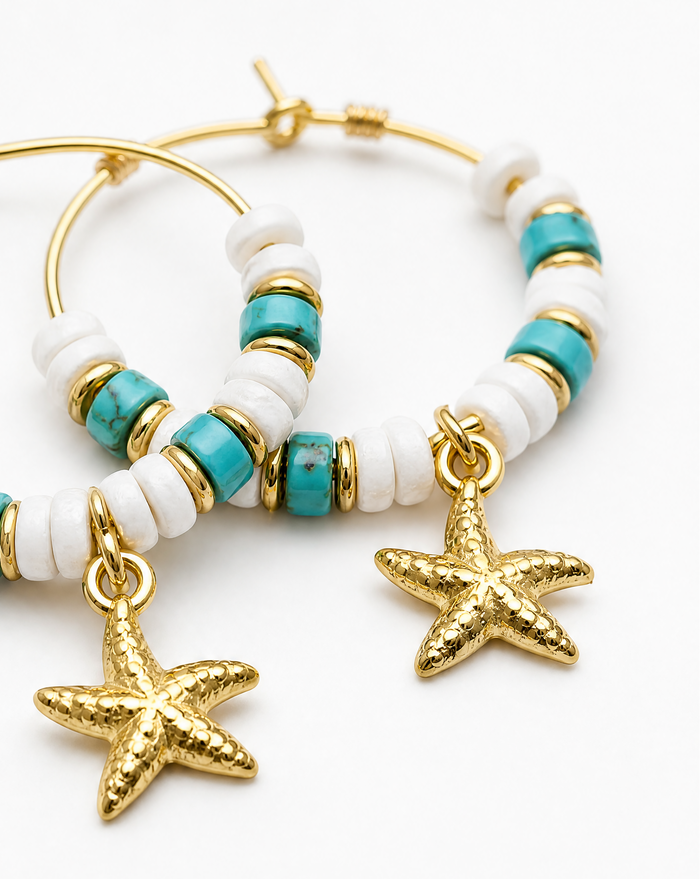 Starfish Turquoise Beaded Hoop Earrings