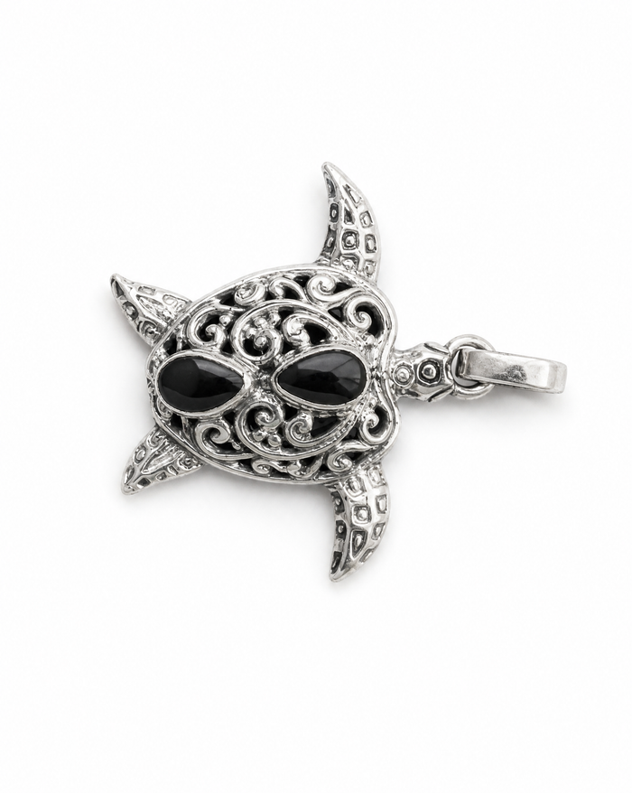 Sterling Silver Honu Pendant with Inlay