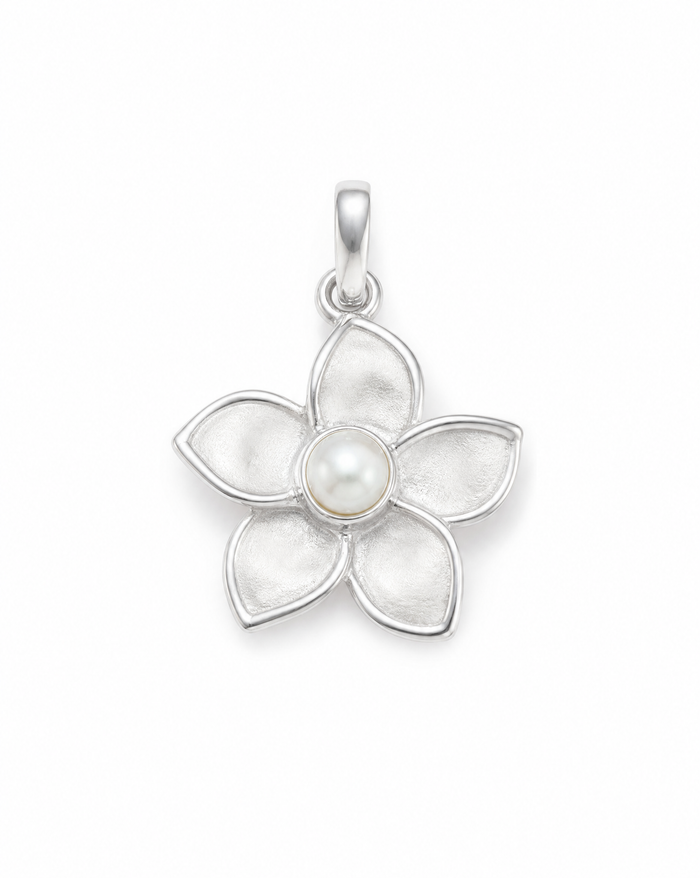 Sterling Silver Plumeria Pendant with Pearl