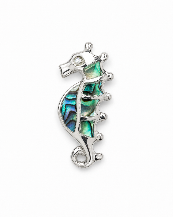 Sterling Silver Seahorse Pendant with Abalone Inlay