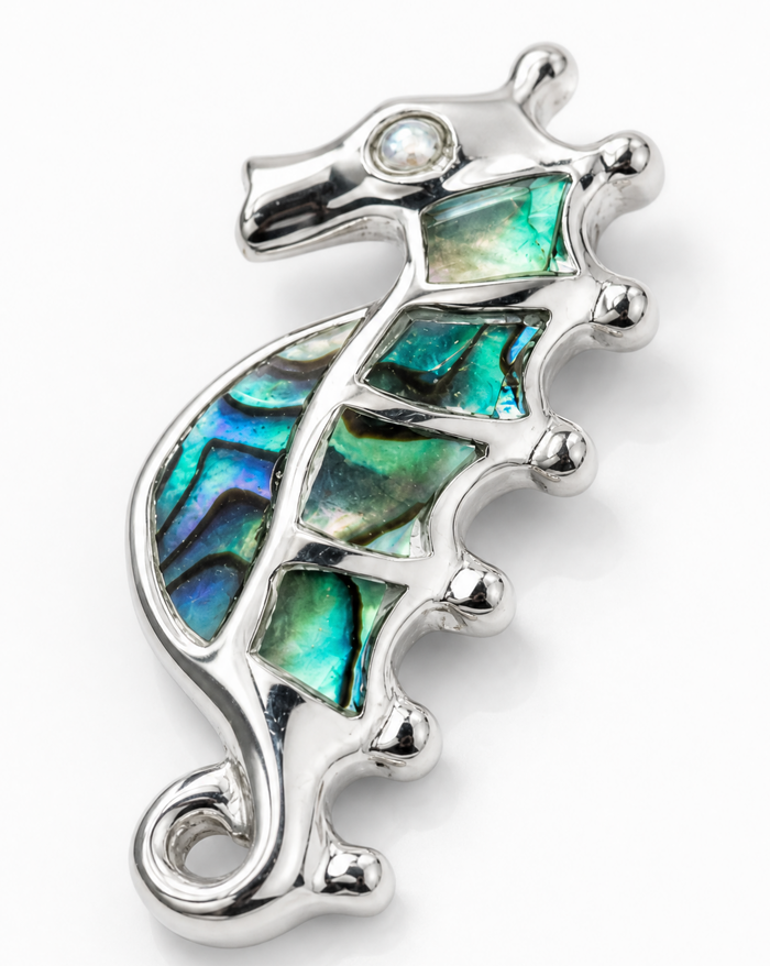 Sterling Silver Seahorse Pendant with Abalone Inlay