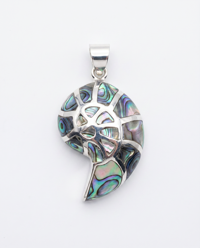 Sterling Silver Shell Pendant with Abalone Inlay