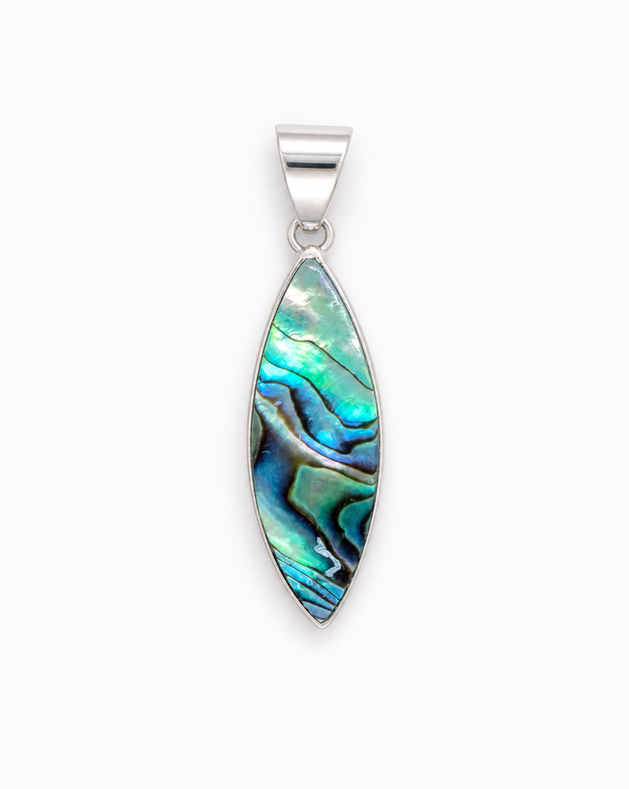Sterling Silver Surfboard Pendant with Abalone Inlay