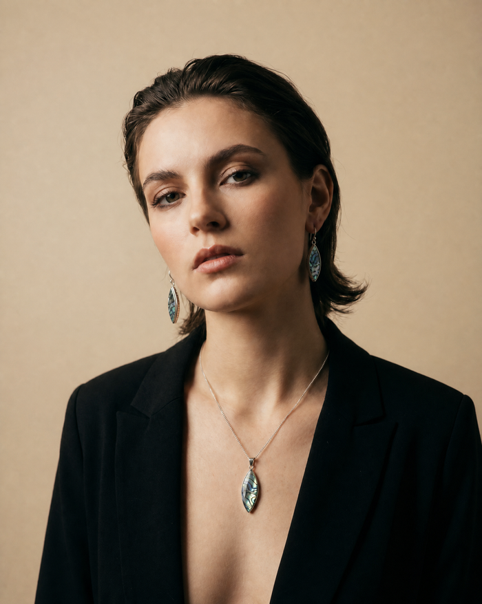 Sterling Silver Surfboard Pendant with Abalone Inlay