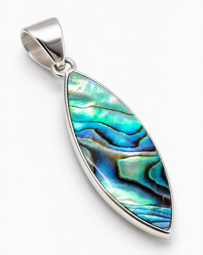 Sterling Silver Surfboard Pendant with Abalone Inlay