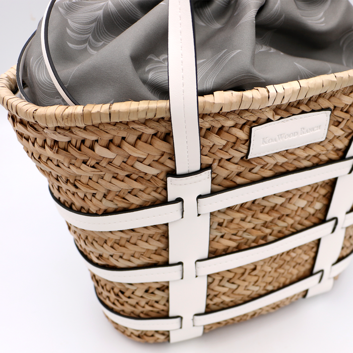 Straw Cage Tote  - White - Side View