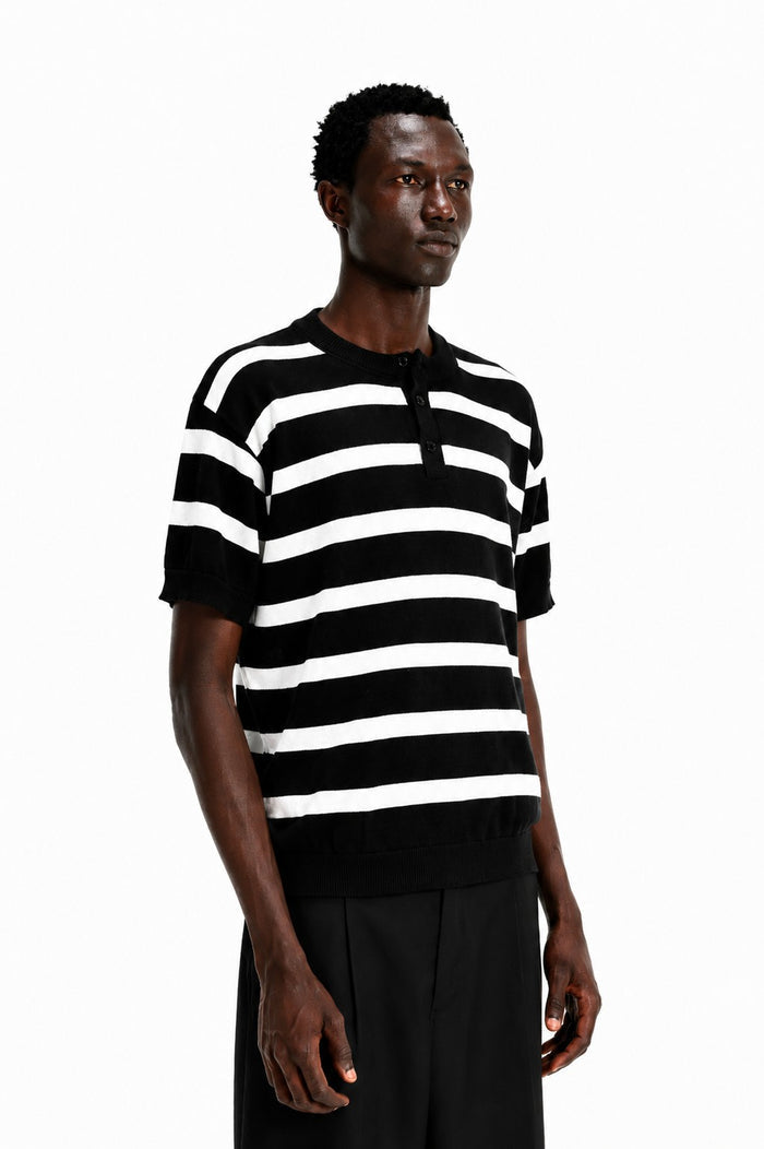 Striped Knit Henley Shirt