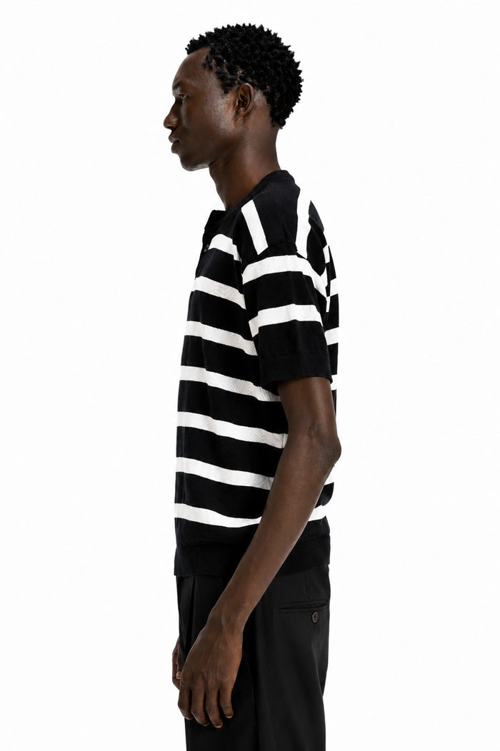 Striped Knit Henley Shirt