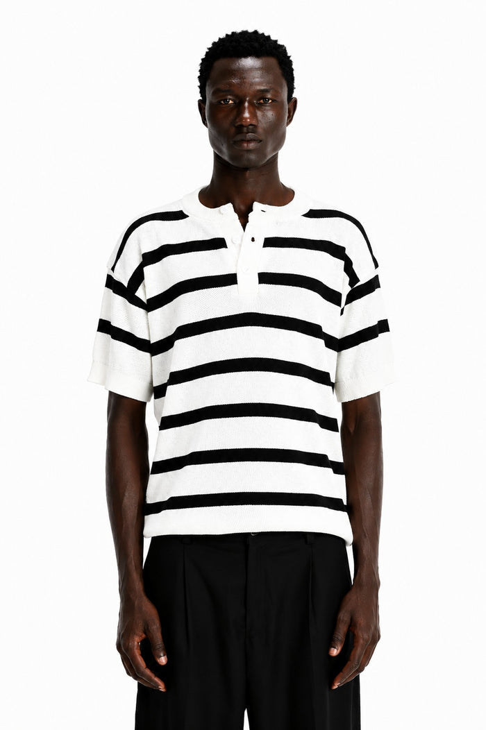 Striped Knit Henley Shirt