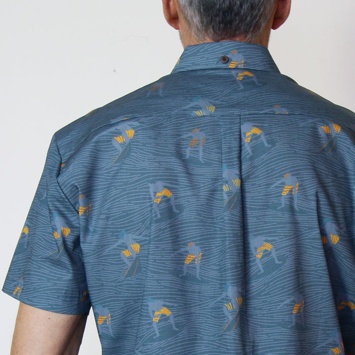 Surf Line Drawing - Metallic Blue - Back View