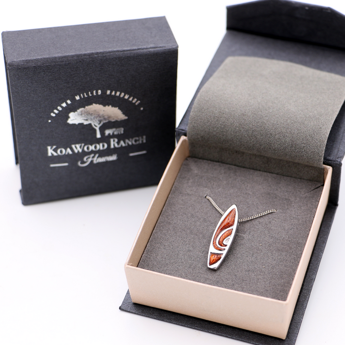 Surfboard Sterling Silver Koa Inlay Pendant
