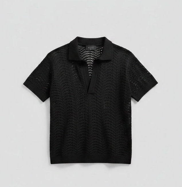 Textured Openwork Knit Polo.