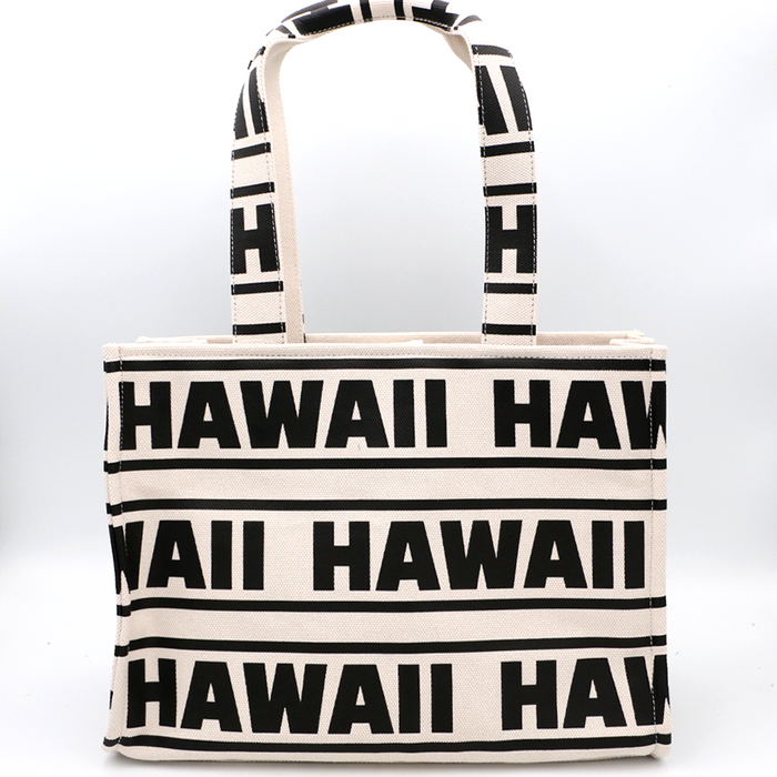 The Hawaii Tote- White with Black - Front View