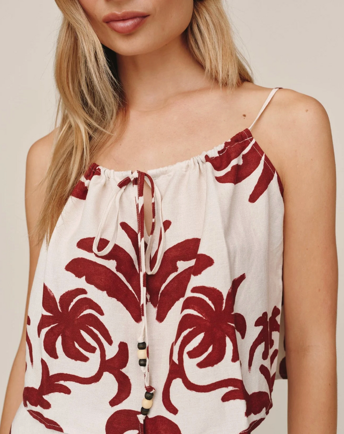 Tie Front Cami - Island Damask
