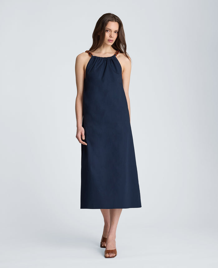Tortoiseshell Tie Halter Midi Dress