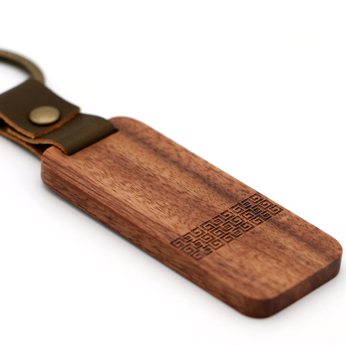 Tribal Stripe Koa Wood Keychain - Side View
