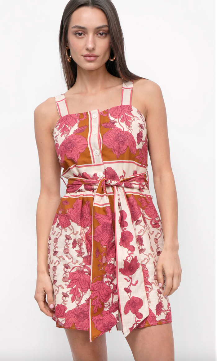 Tristin Mini Dress - Ecru/ Coral - Front View