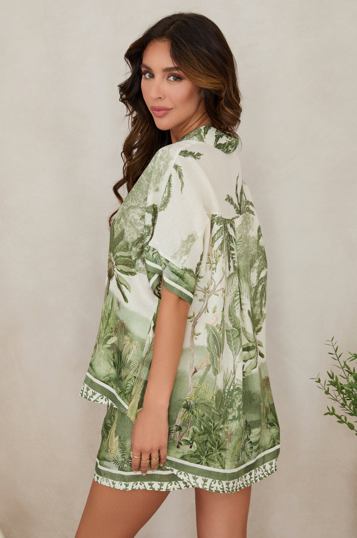 Tropical Palm Button Down Short Sleeve - Green - Side View 1