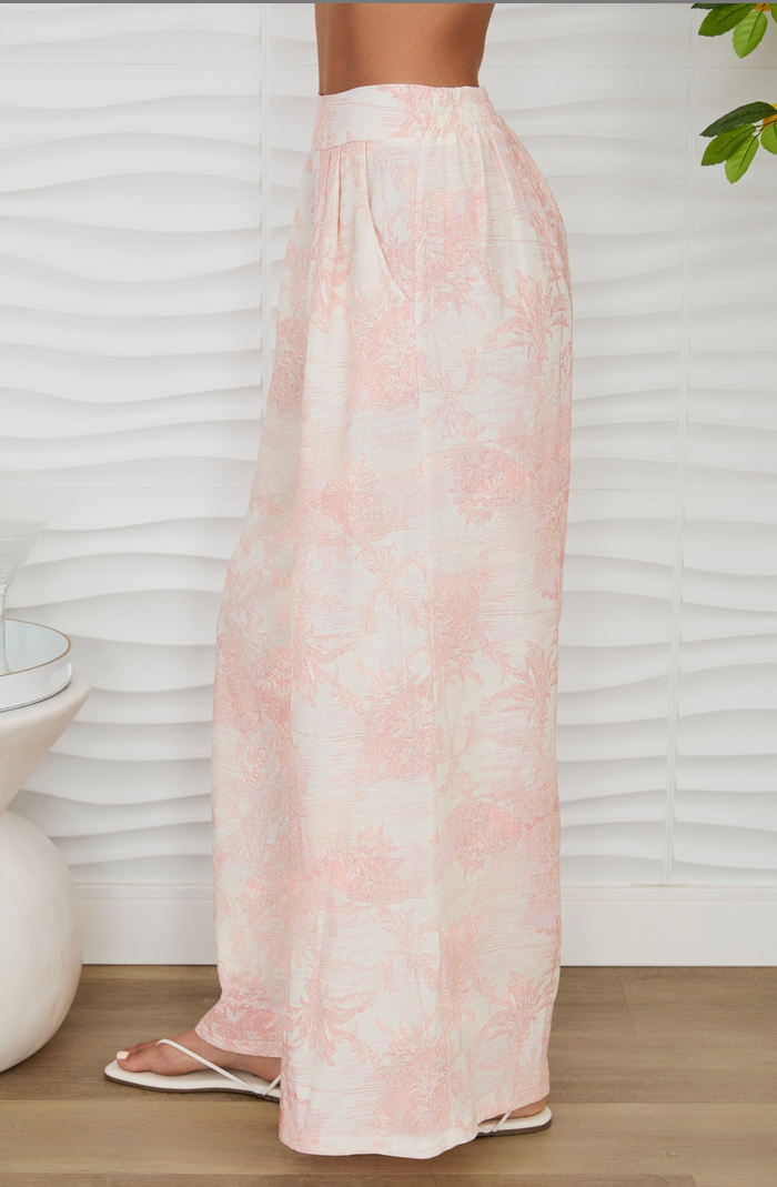 Tropical Palm Wide Leg Pants - Blush - Side View