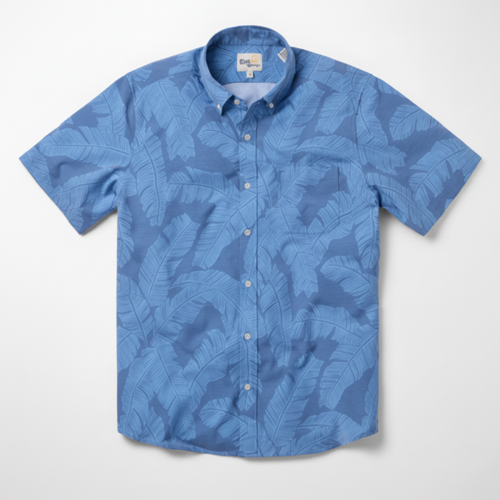 Tropical Shade Performance Button Front - Grey Blue