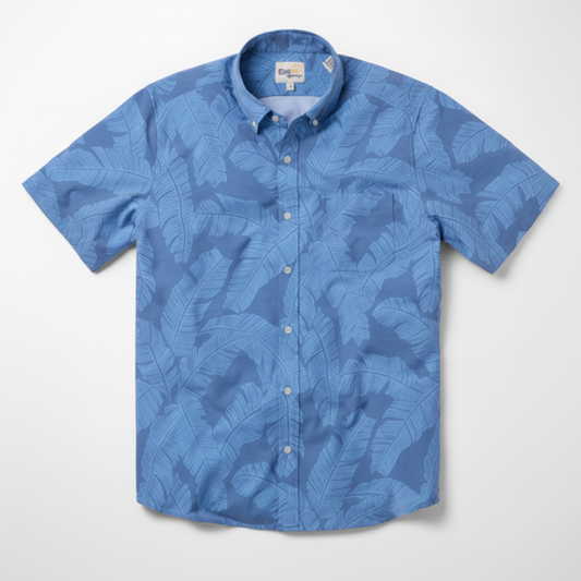 Tropical Shade Performance Button Front - Grey Blue