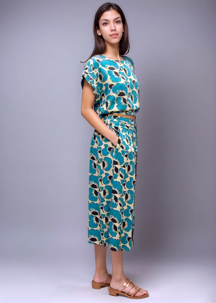 Tuahine Midi Skirt - Fiori Ocean