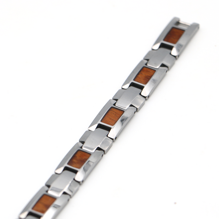 Tungsten Koa Wood Link Bracelet - Close-Up