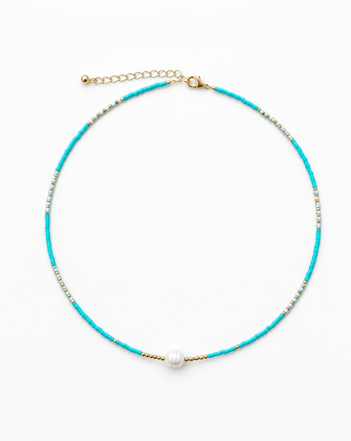 Turquoise with Pearl Pendant Choker Necklace