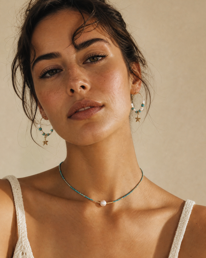 Turquoise with Pearl Pendant Choker Necklace