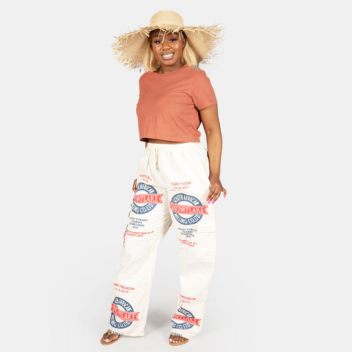 Uniquely South African Unisex Snowflake Bag Cargo Pants - Cream