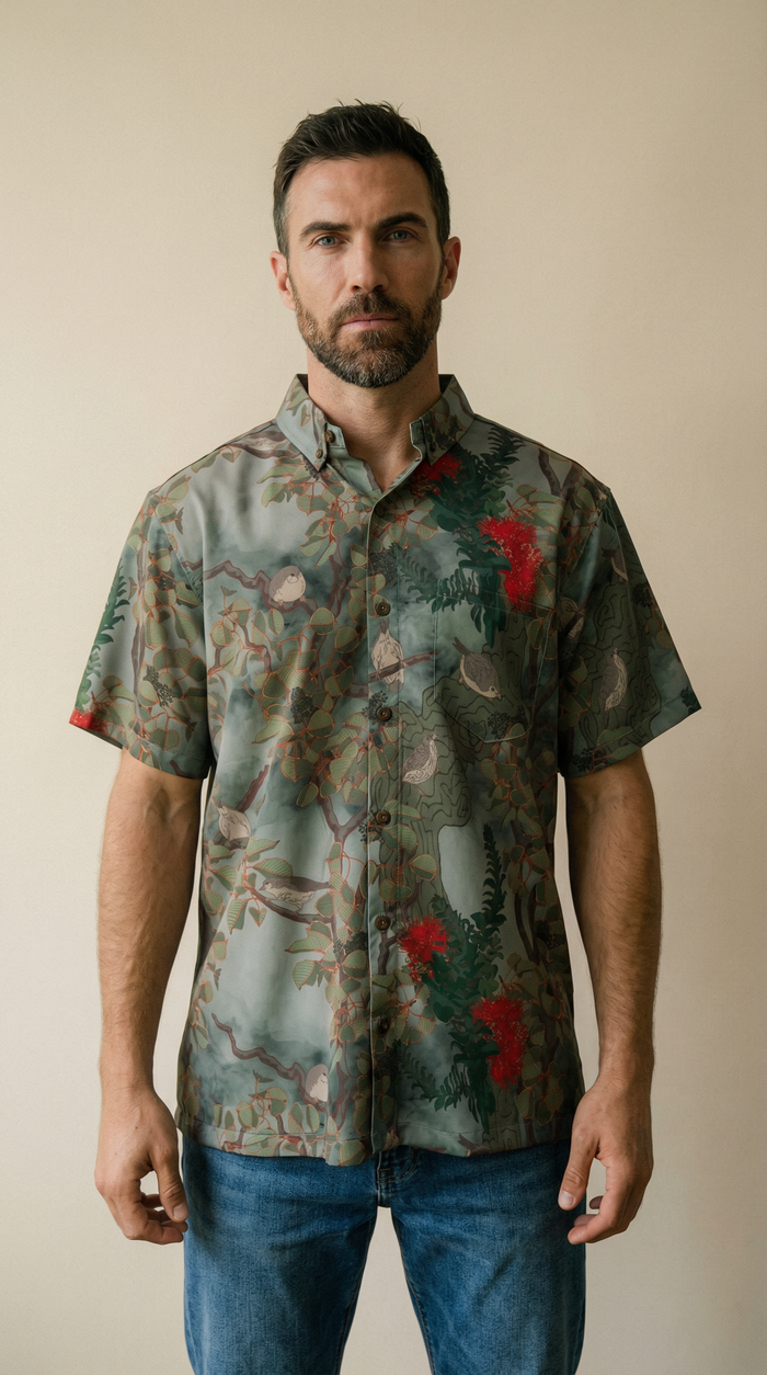 Vanishing Akikiki Gray Aloha Shirt