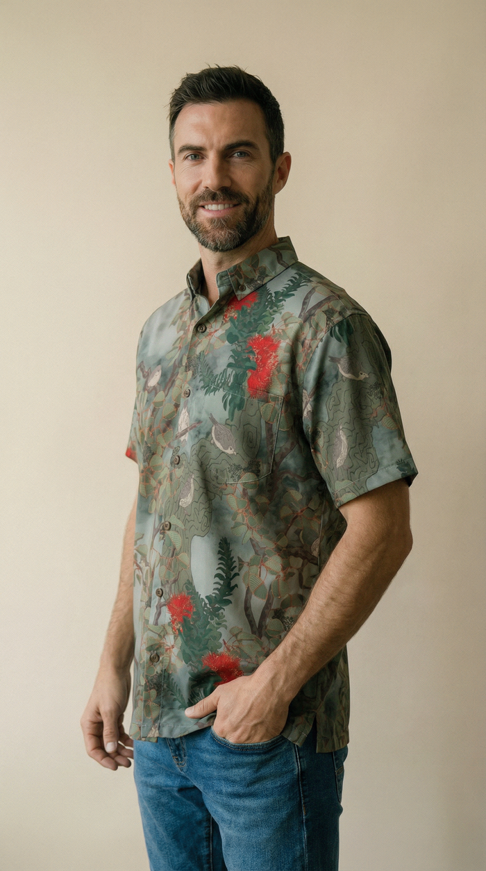 Vanishing Akikiki Gray Aloha Shirt