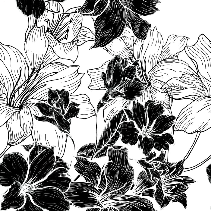 Waikiki Shorts - Black Lilies on White