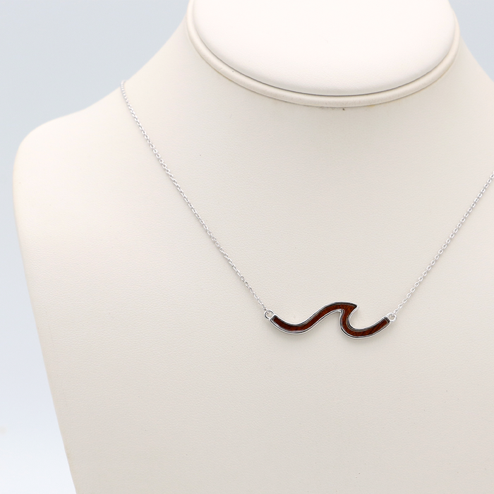 Wave Sterling Silver Koa Inlay Necklace - Close-Up