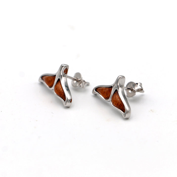 Silver Koa Wood Whale Earrings