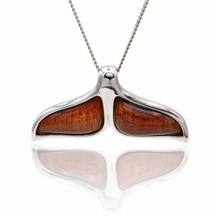 Koa Wood Silver Whale Tail Pendant