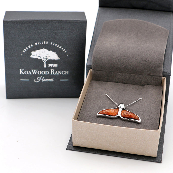 Whale Tail Sterling Silver Koa Inlay Pendant