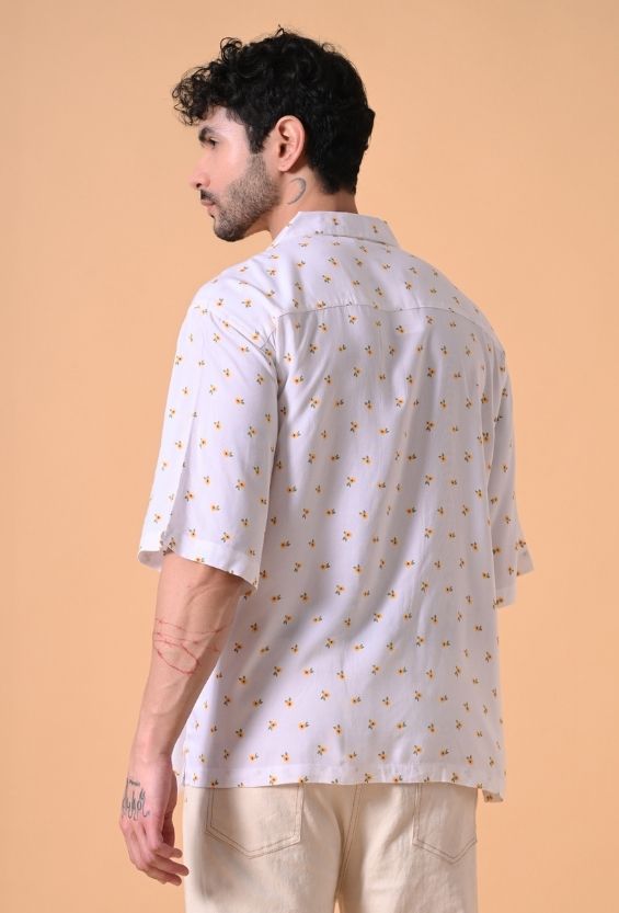 White Oversized Fit Floral Print Men's Floral Shirts for Men