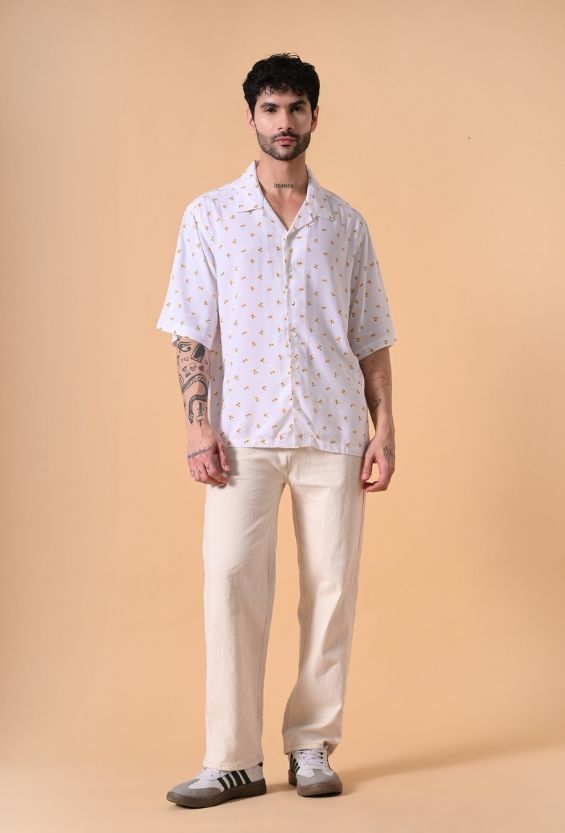White Oversized Fit Floral Print Men's Floral Shirts for Men