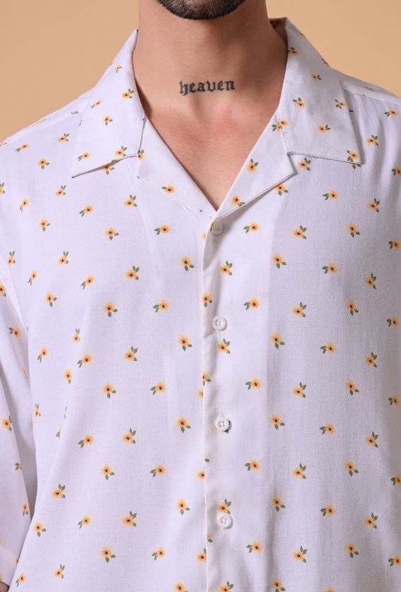White Oversized Fit Floral Print Men's Floral Shirts for Men