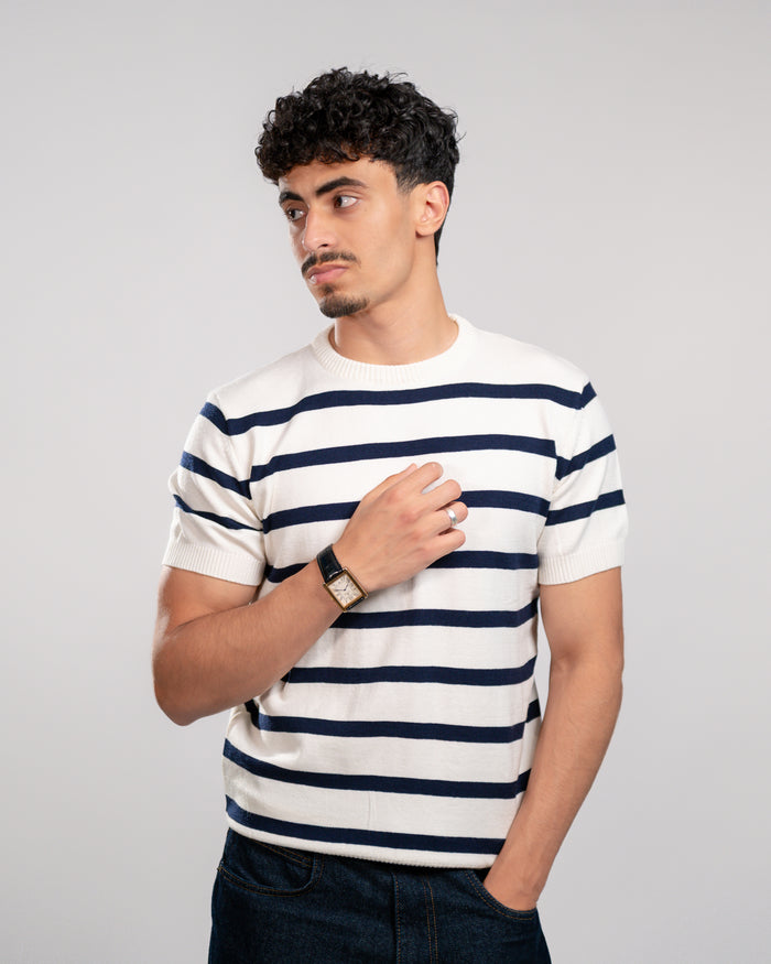 White Stripe knit T-shirt