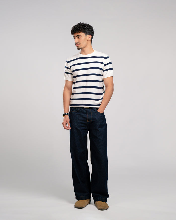 White Stripe knit T-shirt