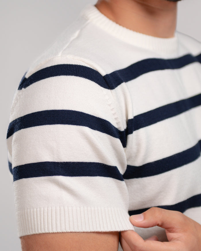 White Stripe knit T-shirt