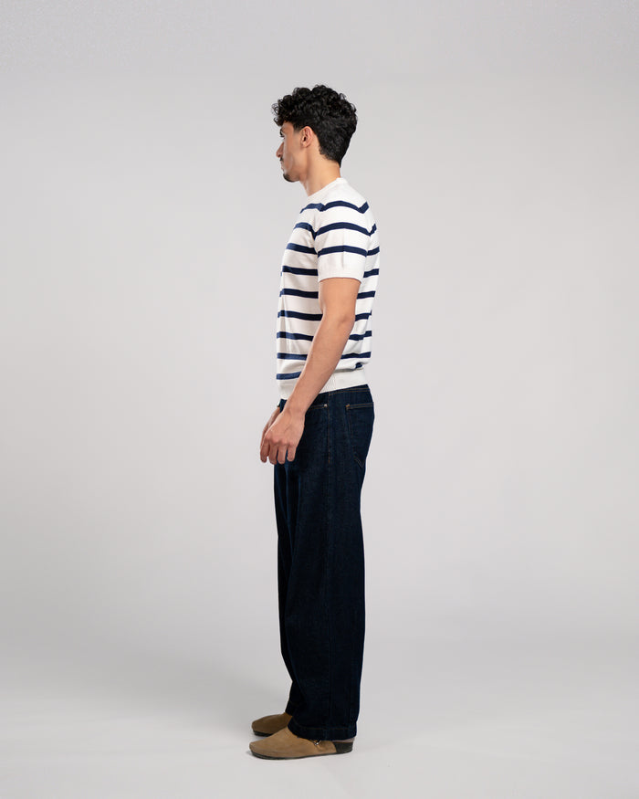 White Stripe knit T-shirt