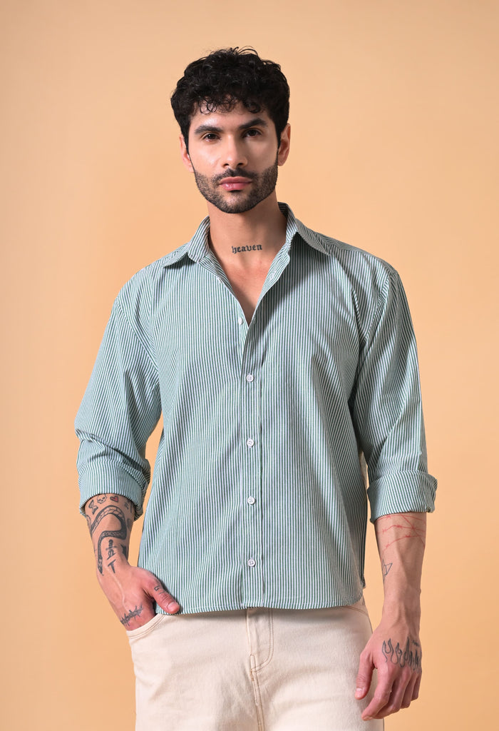 green white striped shirt men cotton
